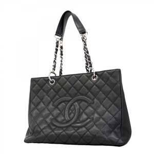Chanel Tote Bag/Chain Tote, Matelassé Caviar Leather, Black, Women's
